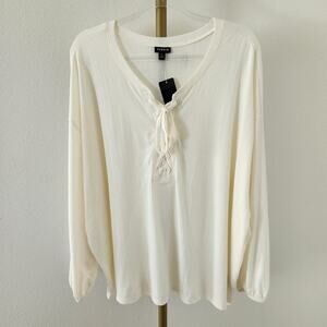 Torrid Texture Jersey Lace Up Drop Shoulder Top Womens Size 4X Cream NWT